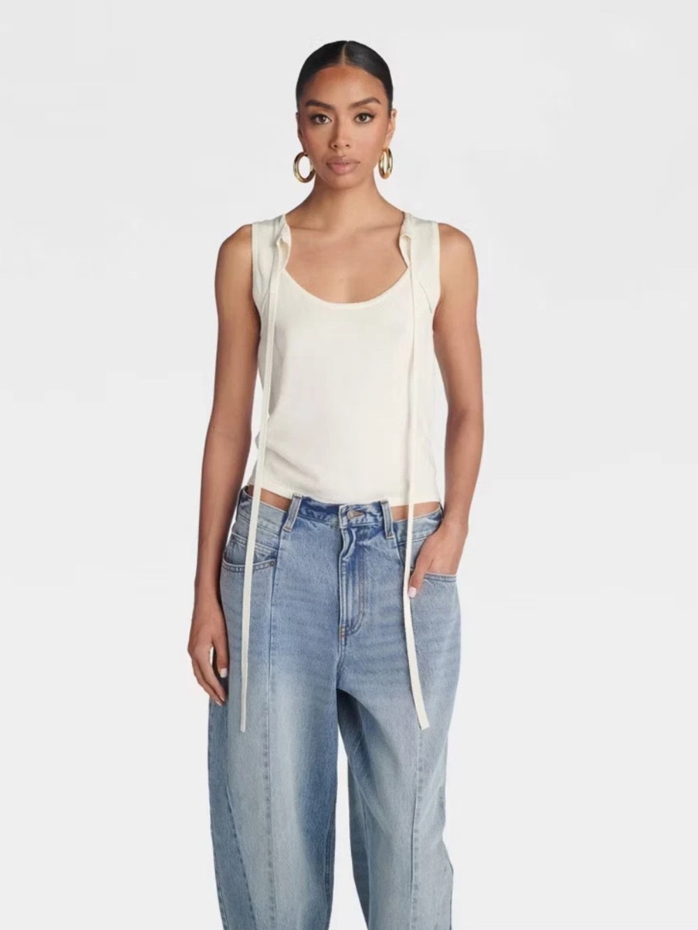 KBB by KAHLANA Women's 'The Tie-Front Tank Top' - Cream